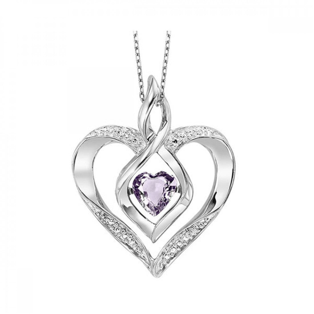 Sterling Silver, Created Alexandrite & Diamond Rhythm of Love Heart Pendant & Chain