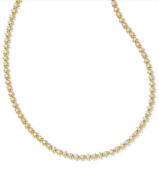 Nydia Yellow Gold Plated White Crystal Strand Necklace by Kendra Scott