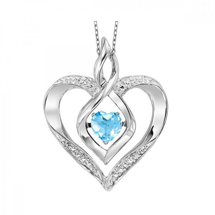 Sterling Silver, Created Blue Topaz & Diamond Rhythm of Love Heart Pendant & Chain