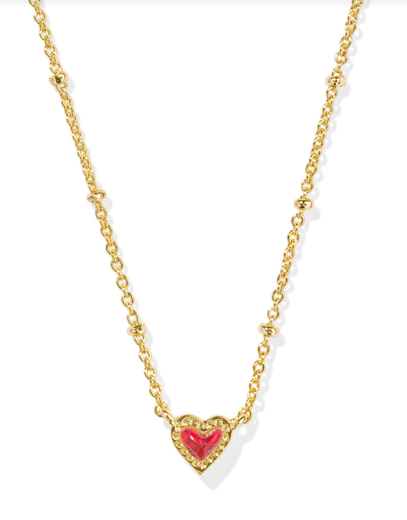 Mini Ari Heart Satellite Gold Plated Red Kyocera Opal Short Pendant Necklace by Kendra Scott