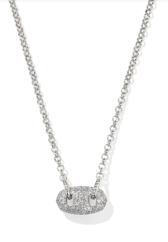 Bailey Silver White Crystal Pave Short Pendant Necklace by Kendra Scott