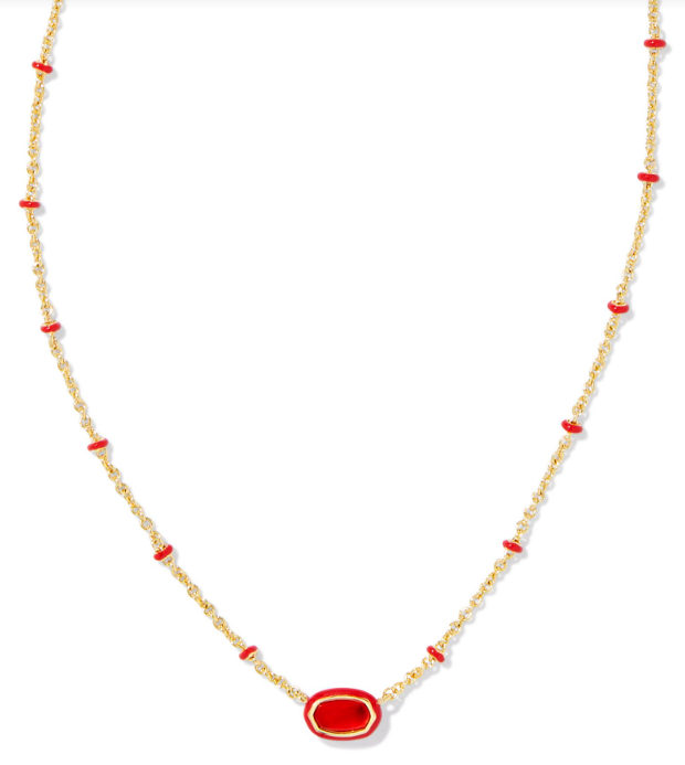 Mini Elisa Yellow Gold Plated Red Illusion Enamel Frame Short Pendant Necklace by Kendra Scott