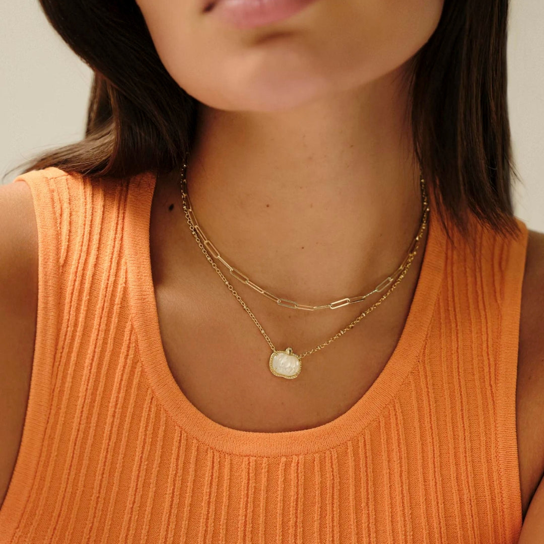 Pumpkin Yellow Gold Ivory MOP Short Pendant Necklace by Kendra Scott