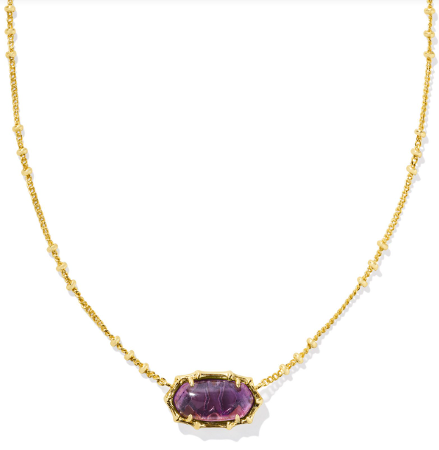 Elisa Yellow Gold Plated Dark Purple Amethyst Bamboo Frame Short Pendant Necklace by Kendra Scott