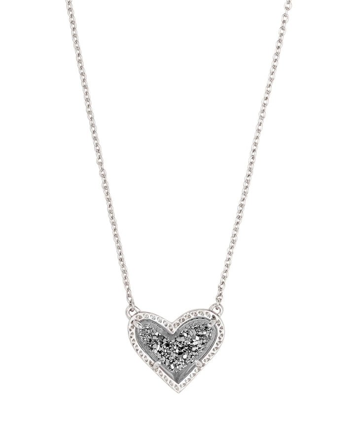 Ari Heart Silver Pendant Necklace in Platinum Drusy by Kendra Scott