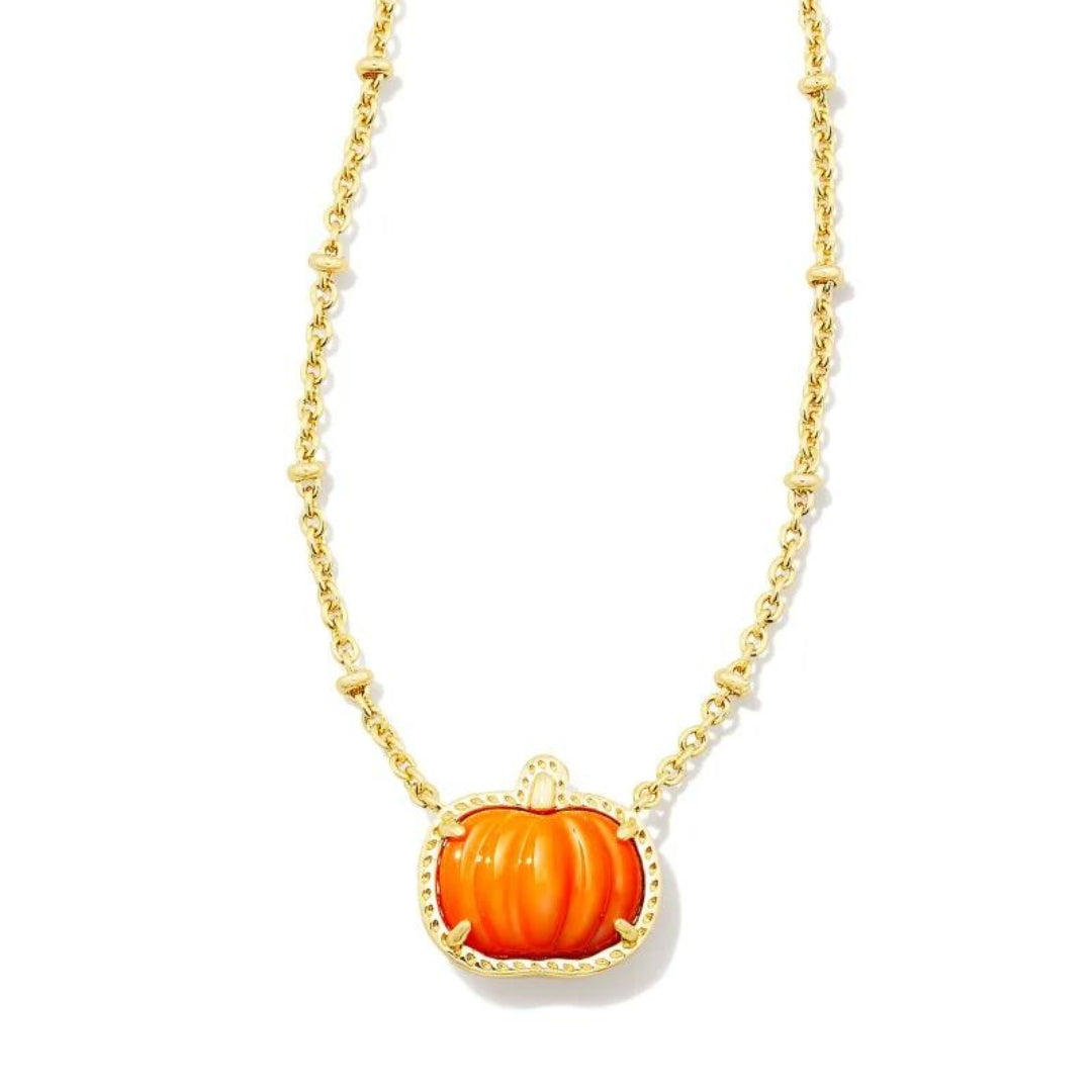 Yellow Gold Plated Pumpkin Short Pendant Necklace Mother of Pearl by Kendra Scott