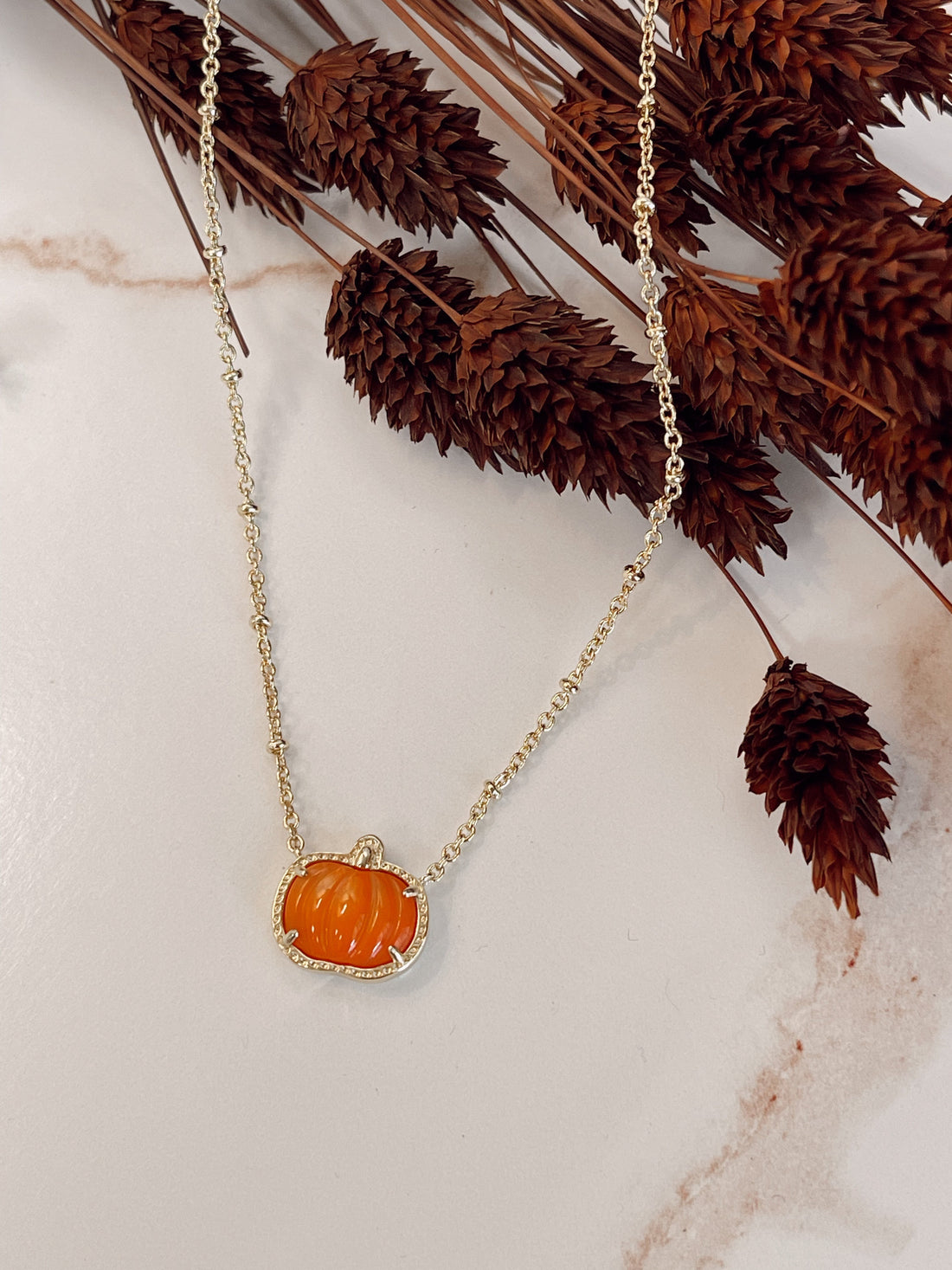 Yellow Gold Plated Pumpkin Short Pendant Necklace Mother of Pearl by Kendra Scott