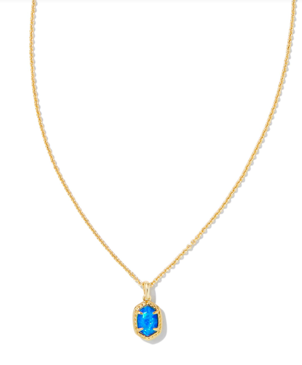 Daphne Gold Bright Blue Kyocera Opal Framed Short Pendant Necklace by Kendra Scott