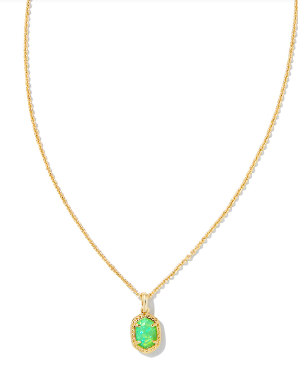 Daphne Gold Bright Green Kyocera Opal Framed Short Pendant Necklace by Kendra Scott