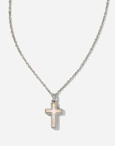 Cross Silver Pendant in White Kyocera Opal by Kendra Scott