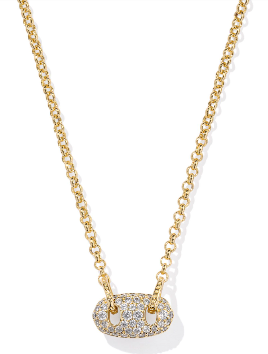 Bailey Gold Plated White Crystal Pave Short Pendant Necklace by Kendra Scott