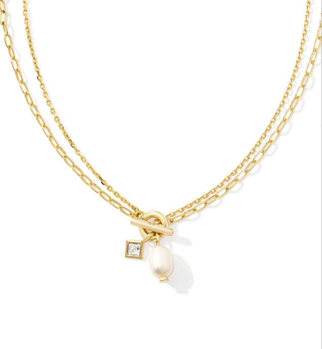 Eve Yellow Gold Plated White Pearl Chain Multi Strand Necklace by Kendra Scott