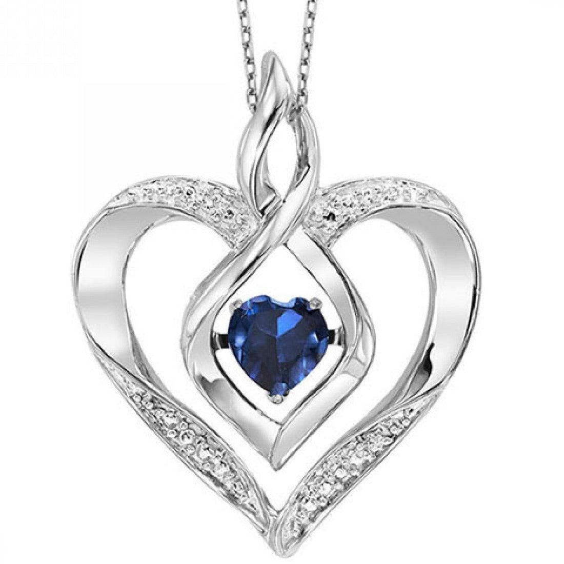 Sapphire & Diamond Rhythm of Love Heart Pendant & Chain