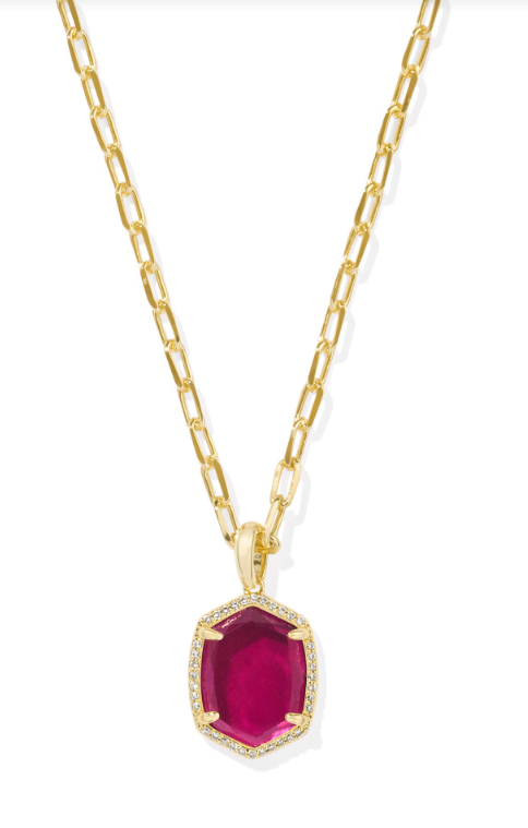 Daphne Gold Plated Berry Mica Pave Frame Short Pendant Necklace by Kendra Scott