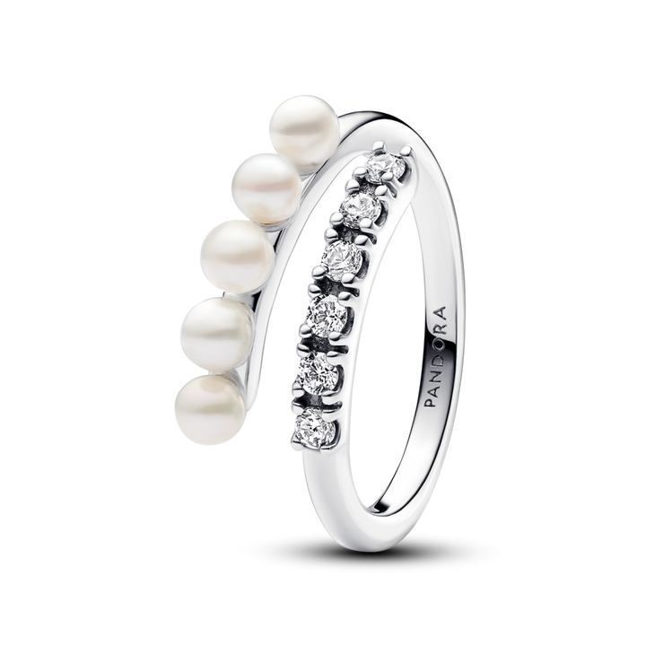 Treated Freshwater Cultured Pearls & Pavé Open Ring