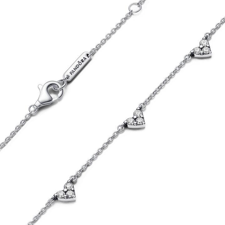 Triple Stone Heart Station Chain Necklace