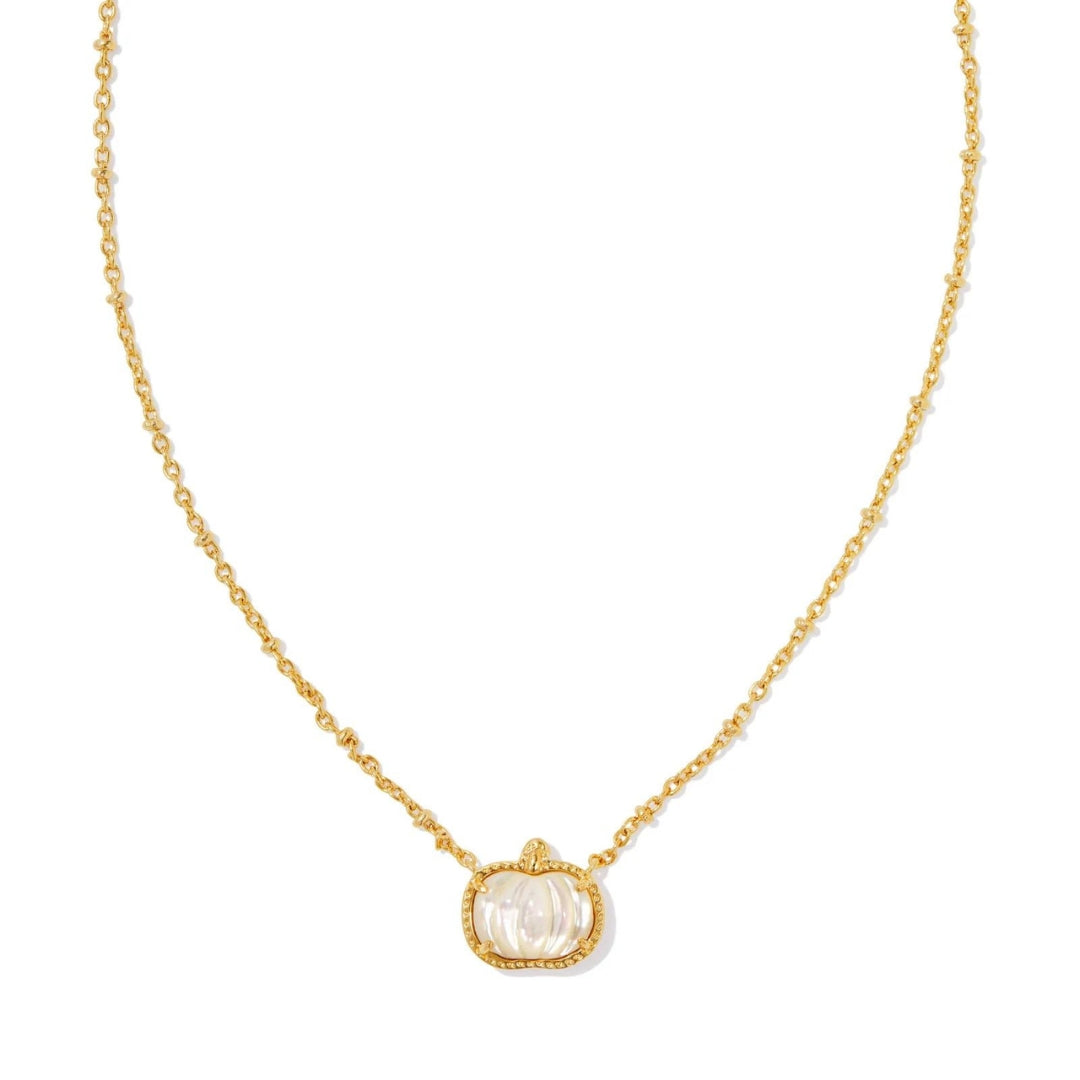 Pumpkin Yellow Gold Ivory MOP Short Pendant Necklace by Kendra Scott