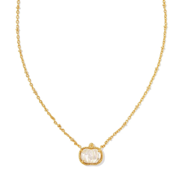 Pumpkin Yellow Gold Ivory MOP Short Pendant Necklace by Kendra Scott