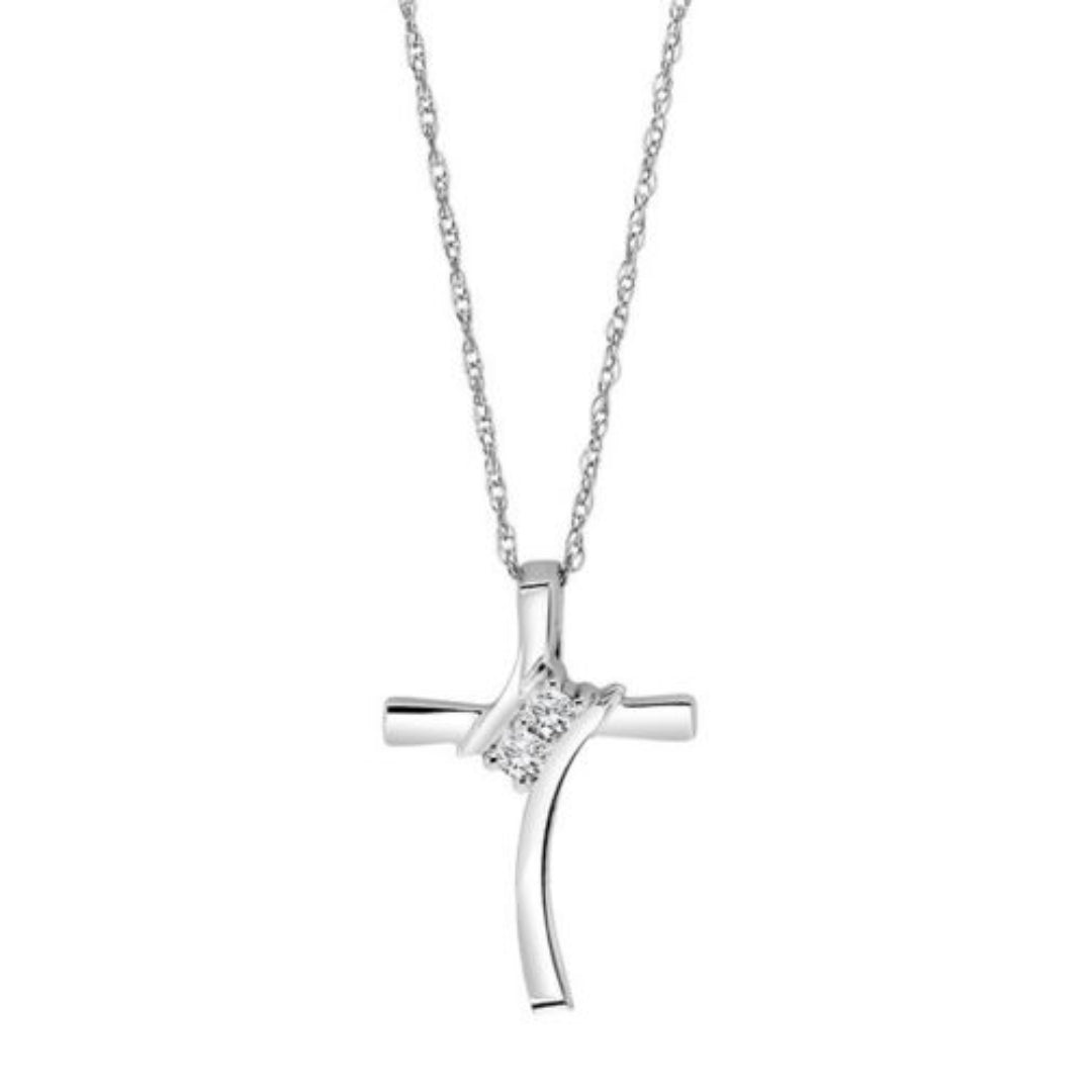 Sterling Silver, 0.05cttw Diamond Twogether Cross Pendant & Chain