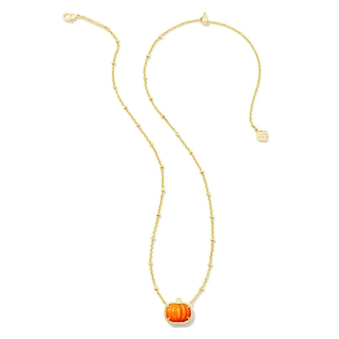 Yellow Gold Plated Pumpkin Short Pendant Necklace Mother of Pearl by Kendra Scott