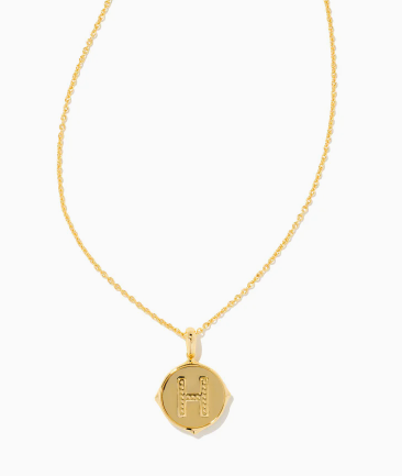 Letter H Gold Plated Disc Pendant in Iridescent Abalone by Kendra Scott