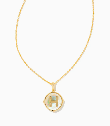 Letter H Gold Plated Disc Pendant in Iridescent Abalone by Kendra Scott